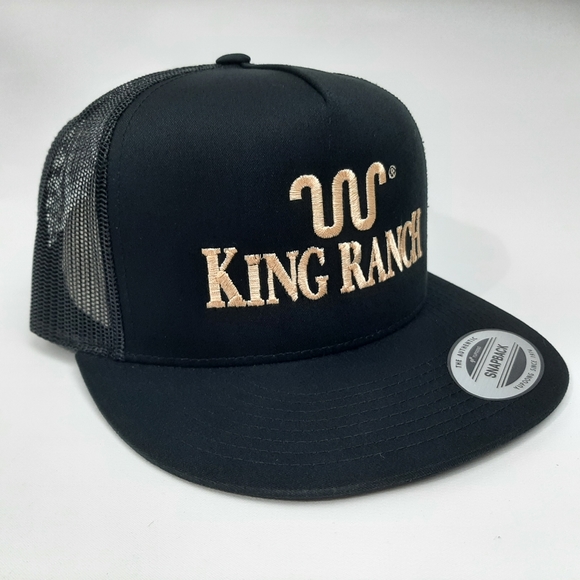 King Ranch Flat Bill Trucker Mesh Snapback Hat Cap Black Embroidered - Picture 3 of 4